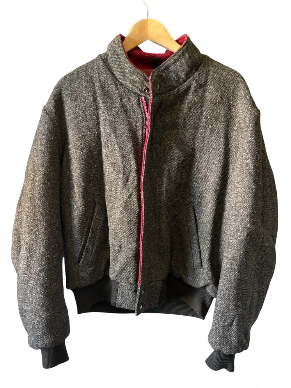 Vintage American Eagle Outfitters Wool Tweed Bomber Jacket Gray Charcoal Large